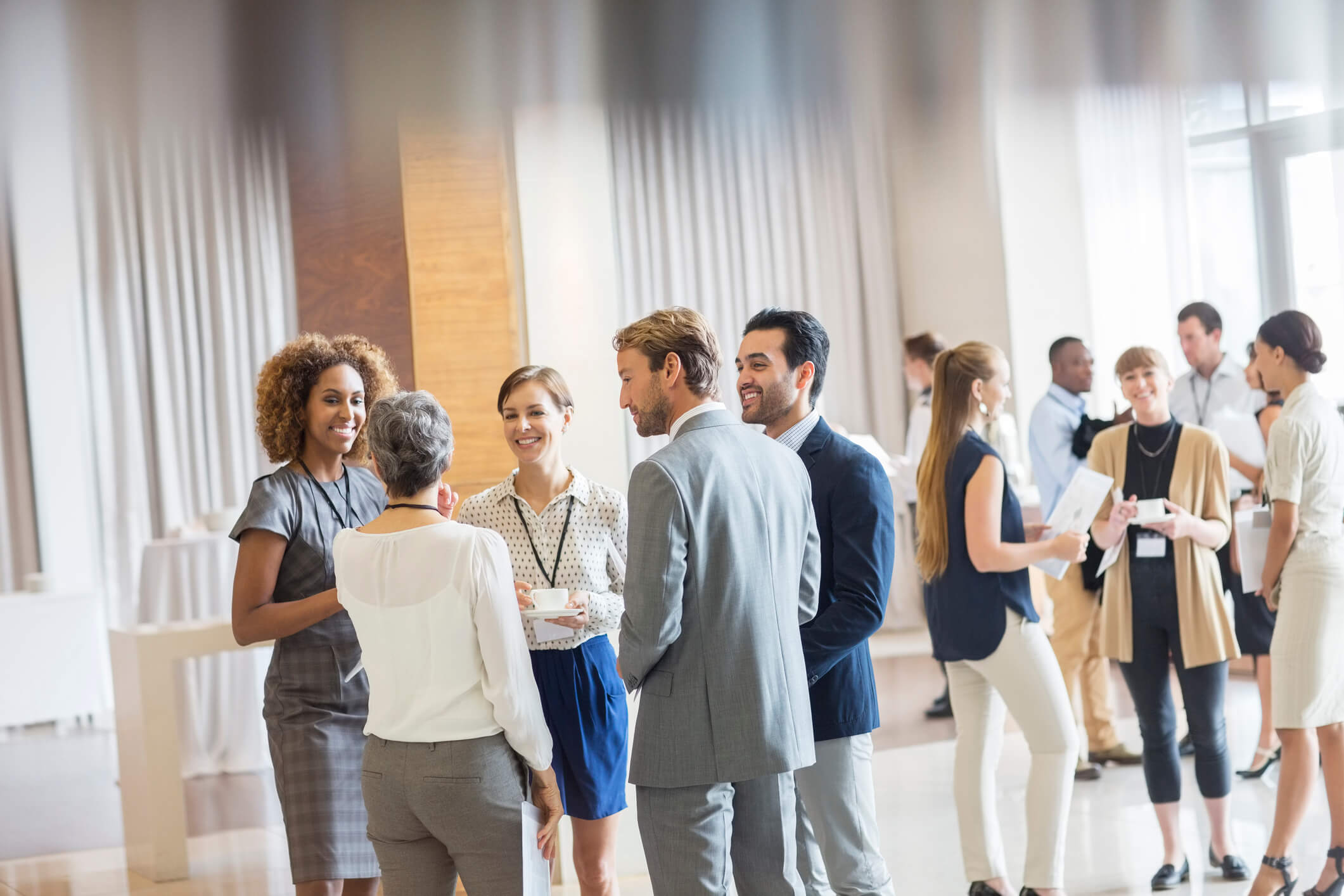A group of professionals networking to build connections.