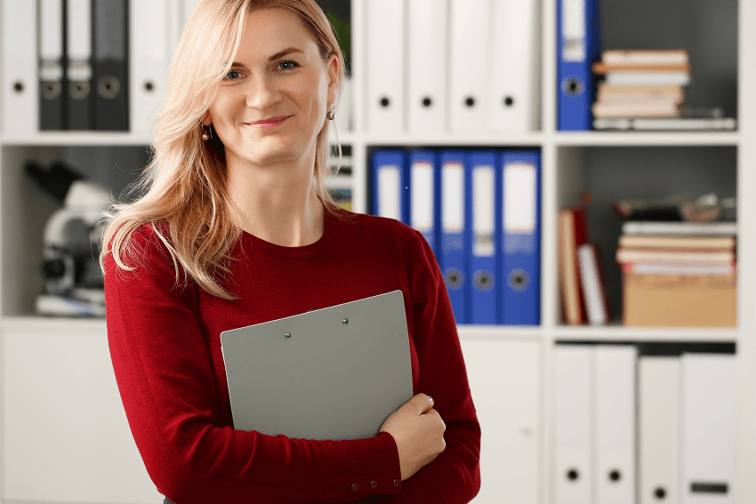 woman holding clipboard