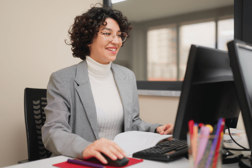 A woman searching must-have administrative professional skills.