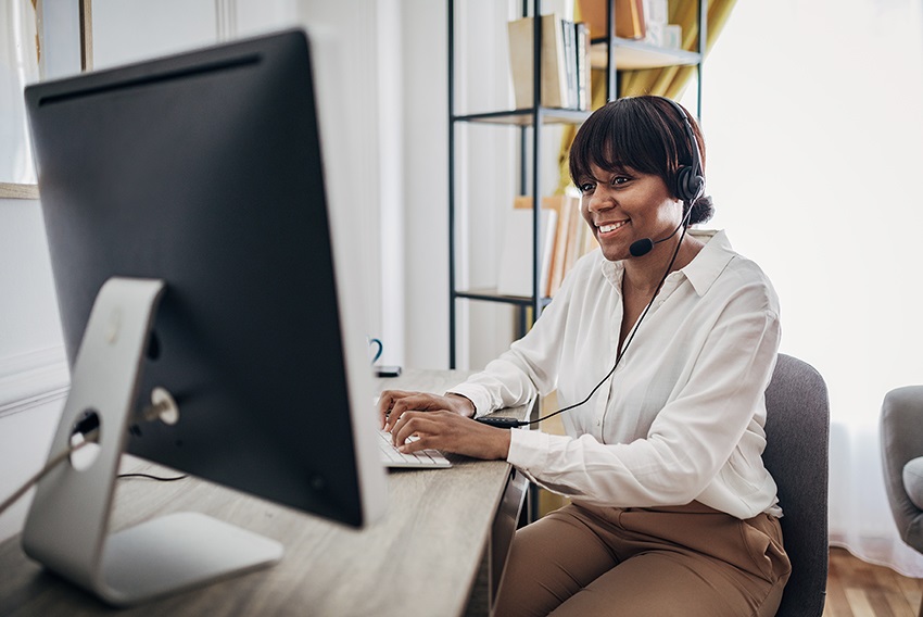 A customer service representative supporting their call center demands.
