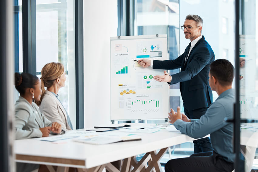 A male project manager representing a client in critical multi-stakeholder meetings throughout the SAP S/4HANA implementation, helping manage the project end-to-end and driving execution of work along the way.