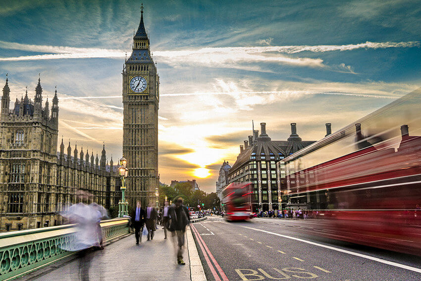 Fast motion blur of a busy street.